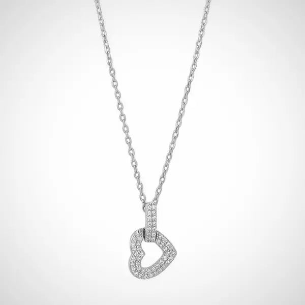 zilveren ketting, hartvormige hanger, zirkonia, zilverkleurig, rhodium-plated