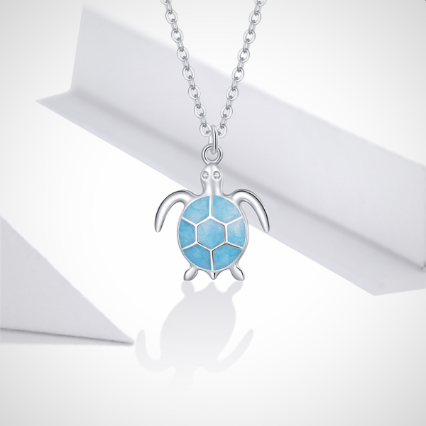 zilveren ketting met hanger voor dames - mooie blauwe schildpad