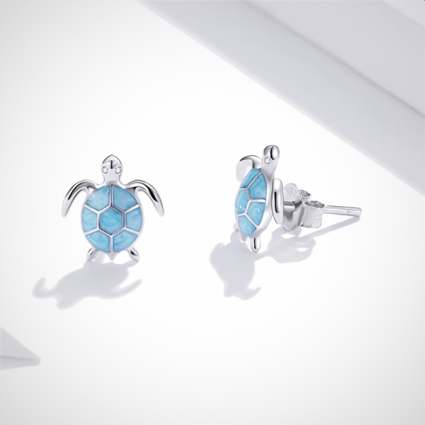 zilveren oorbellen voor dames - mooie blauwe schildpad
