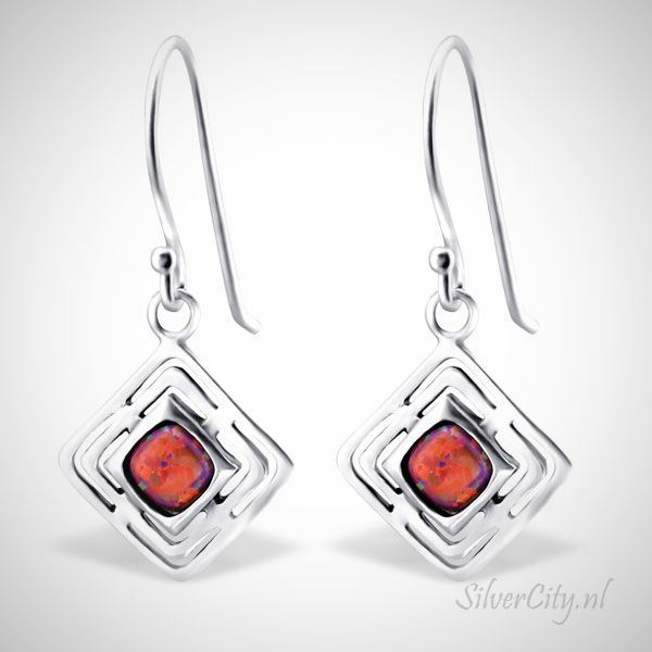 Zilveren oorhangers - opaal - dames - carmine