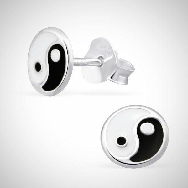 Ying en Yang 925 sterling zilveren oorstekers - zwart