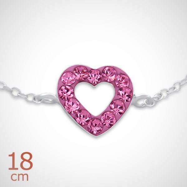 Zilveren kinderarmband met roze kristallen hart