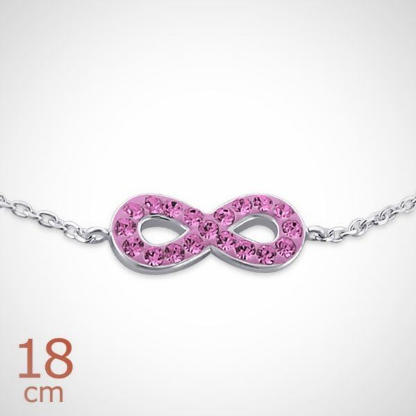 Zilveren kinderarmband met roze kristallen - infinity