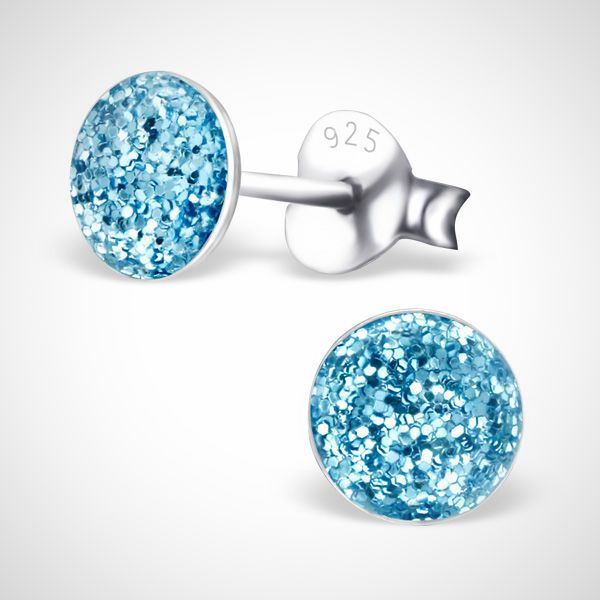 Zilveren kinderoorknopjes - rond - blauw