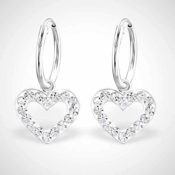 Zilveren kinderoorringen met kristallen harthanger