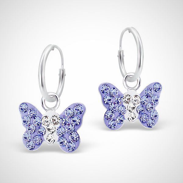 925 sterling zilveren kinderoorbellen - paarse vlinder