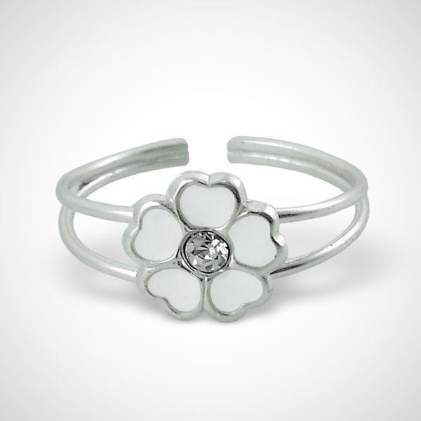 Zilveren kinderring met witte bloem