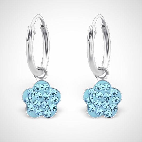 Zilveren kinderoorringen - blauwe bloem