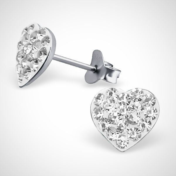 Zilveren kinderoorknopjes met transparante kristallen hart