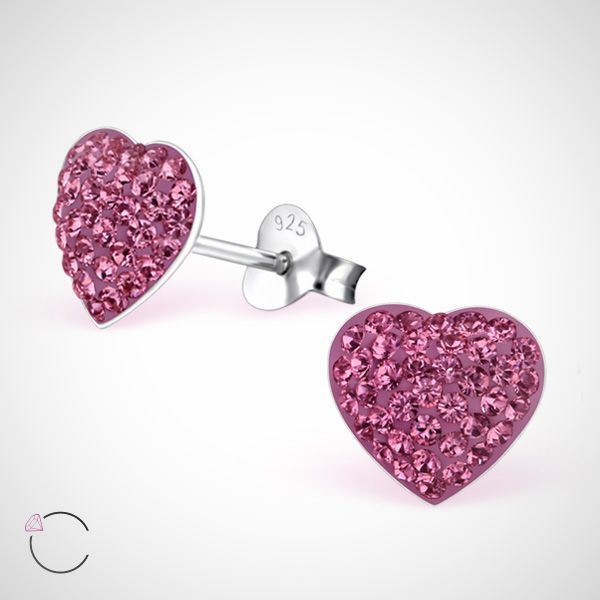 Zilveren kinderoorknopjes met swarovski kristallen hart