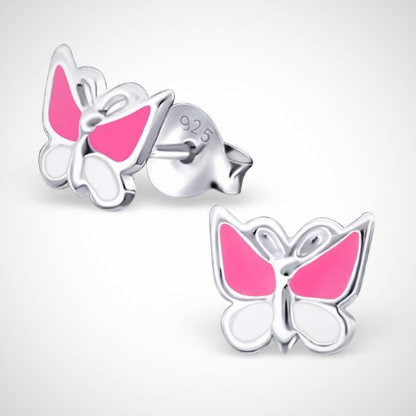 Vlinder 925 sterling zilver roze met witte oorstekers