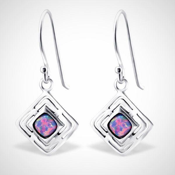 Zilveren oorhangers - opaal - dames - multi lavender