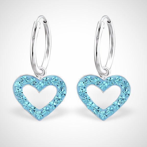 Hart 925 sterling zilveren kinderoorringen met kristallen harthanger - blauw