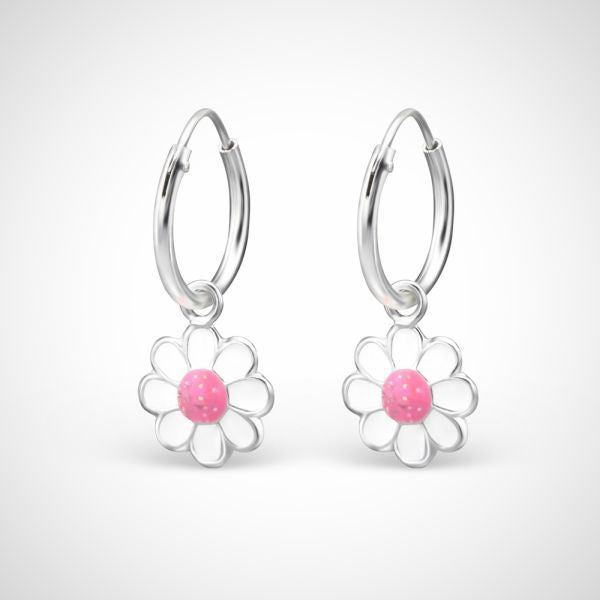 Witte bloem - sterling zilveren oorringen