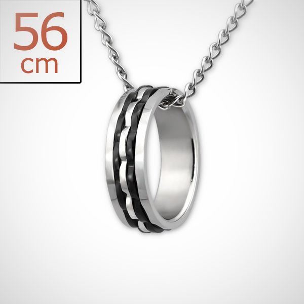 Chirurgisch roestvrij staal ketting met een grote ring als hanger - blackline
