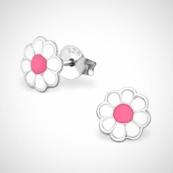 sterling zilveren kinderoorknoppen - bloem wit