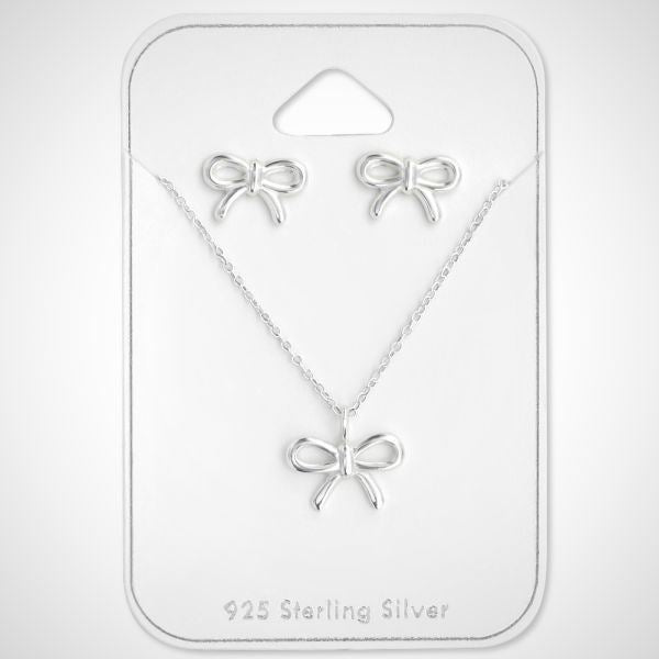 Strikset - Zilveren ketting 45 cm met strik hanger en strik oorknoppen