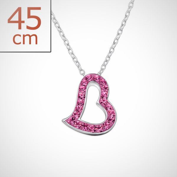 Zilveren ketting + hanger met 21 kristal steentjes - Roze