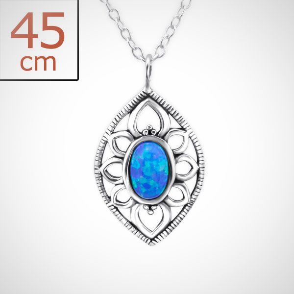 Zilveren ketting met hanger - opaal - dames - pacific blue