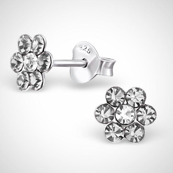 Zilveren kinderoorknoppen - bloem - zilver