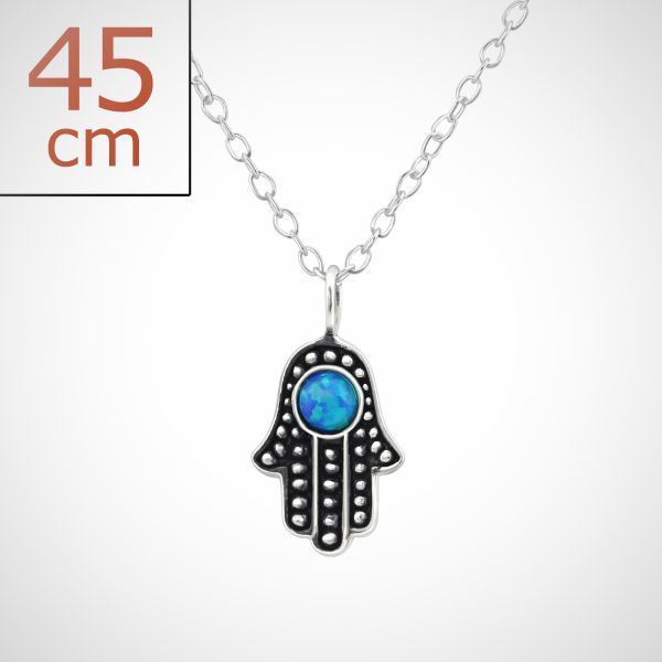 Zilveren damesketting met hanger - hamsa - hand van fatima - 45cm