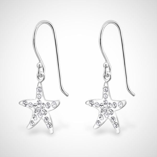 925 sterling zilveren oorhangers met kristallen zeester