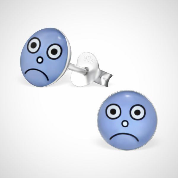 Smiley 925 sterling zilver oorstekers blauw - droevig