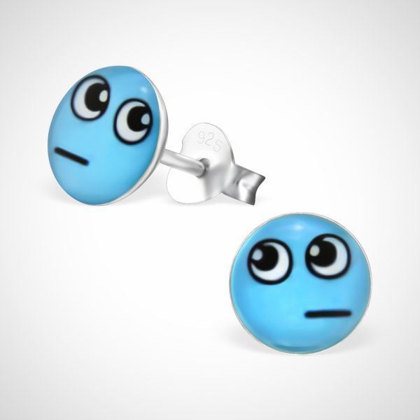 Smiley 925 sterling zilver oorstekers blauw - afvragend