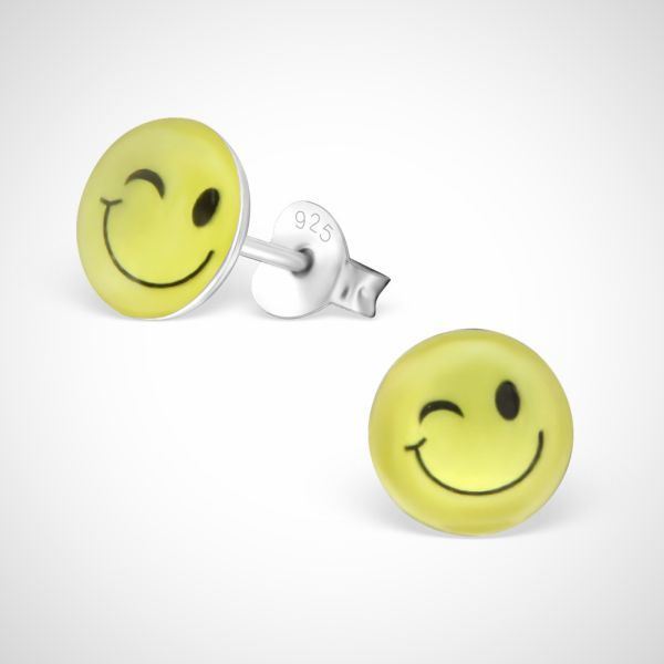 Smiley face 925 sterling zilver oorstekers -knipoog