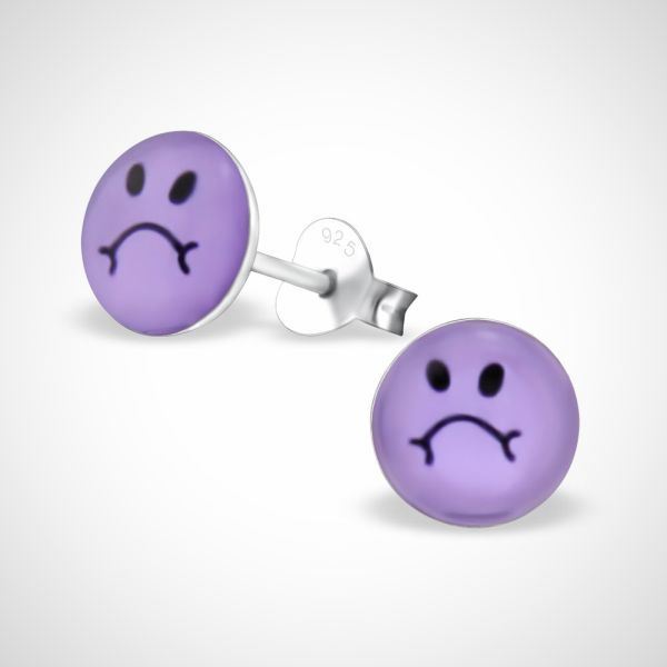 Smiley 925 sterling zilver oorstekers paars - droevig