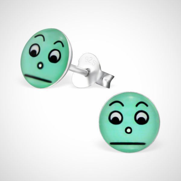 Smiley 925 sterling zilver oorstekers- groen-verrast