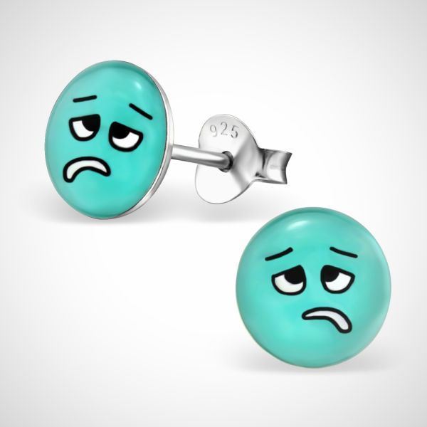 Smiley 925 sterling zilver oorstekers blauw - ziek