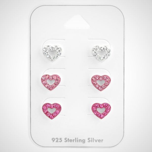 Zilveren kinderoorknopjes - set van 3 - hart