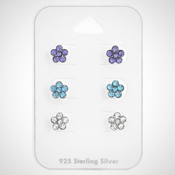 Zilveren kinderoorknopjes - set van 3 - bloem- studs