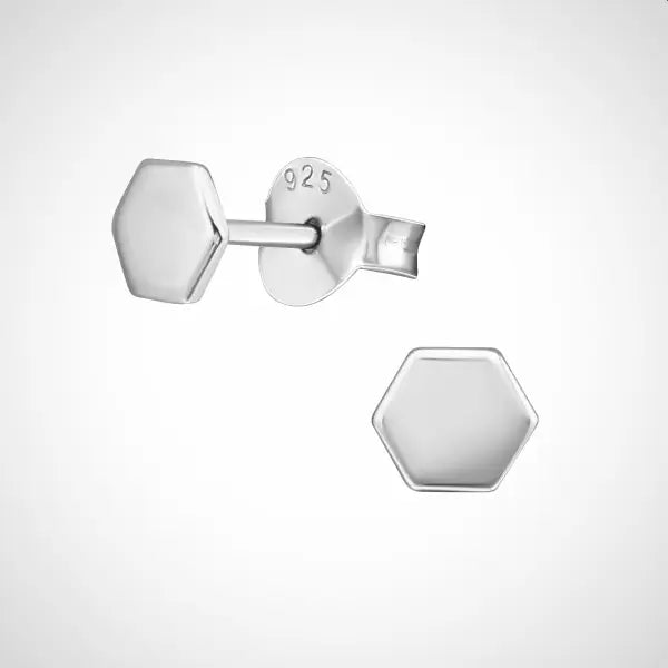Eenvoudige zilveren oorstekers - Hexagon