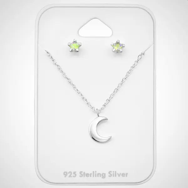 sieradenset - kinderset - zilveren ketting en oorknoppen- maan