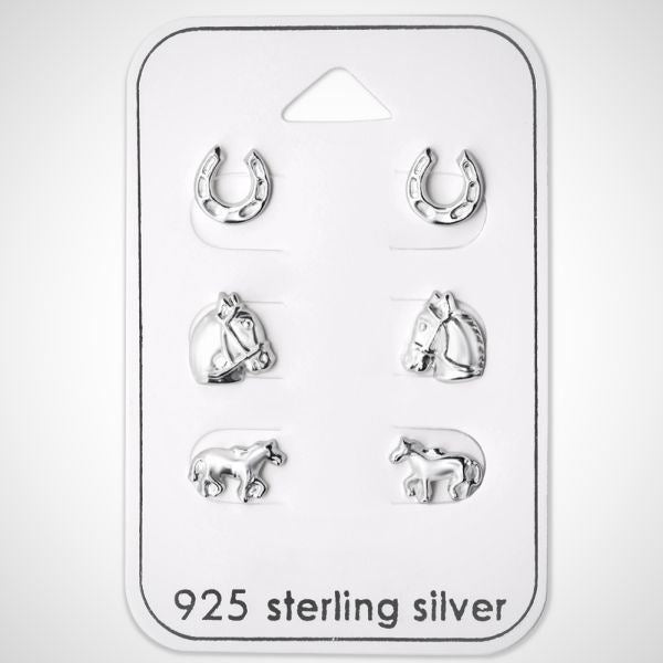 Zilveren kinderoorknopjes voor de paardenliefhebbers - set van 3 - studs