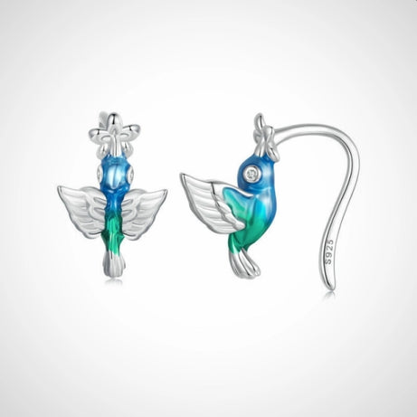 damesoorbellen - zilveren oorhangers - kolibrie - 925 zilver