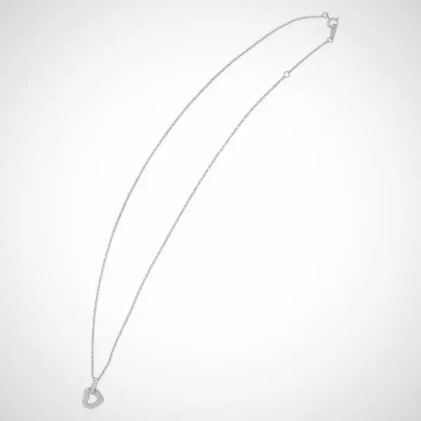 zilveren ketting, hartvormige hanger, zirkonia, zilverkleurig, rhodium-plated