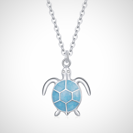 zilveren ketting met hanger voor dames - mooie blauwe schildpad
