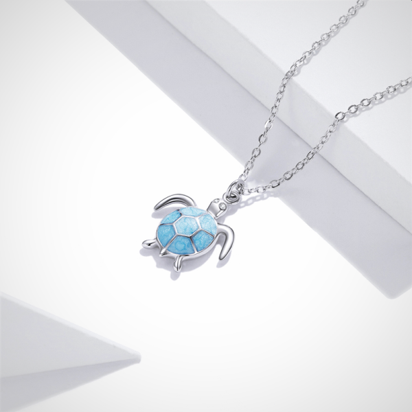 zilveren ketting met hanger voor dames - mooie blauwe schildpad