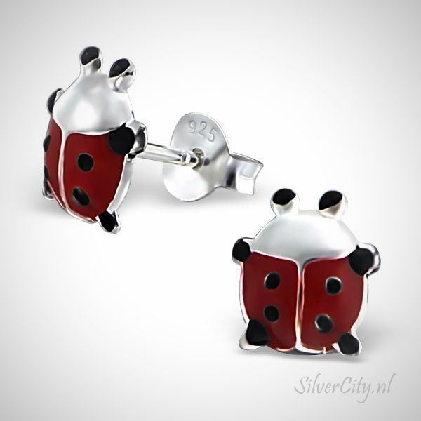 Lady Bug 925 sterling zilveren oorknopjes rood