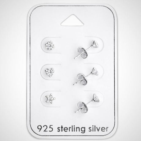 Set rond, hart, ster - 925 sterling zilveren kinderoorknopjes met zirkonia
