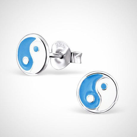 Ying en Yang 925 sterling zilveren oorstekers - blauw