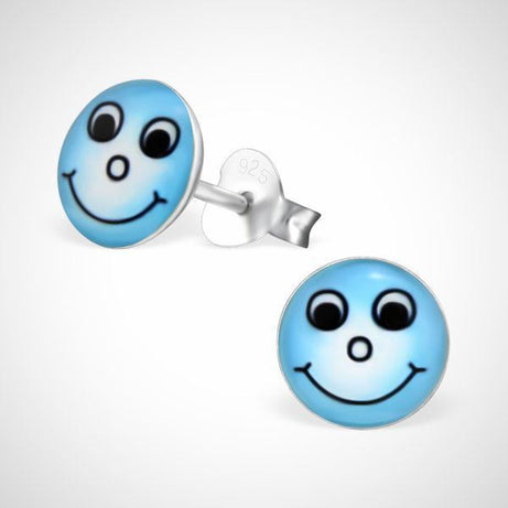 Smiley  925 sterling zilver oorstekers blauw