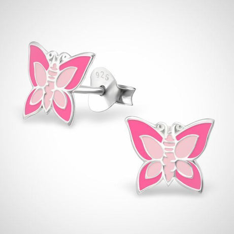 Zilveren oorstekers voor kinderen - vlinder - roze
