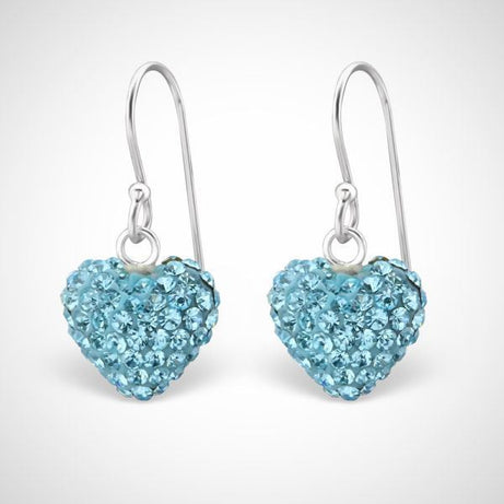 Hart - Zilveren oorhangers met kristallen hart - blauw