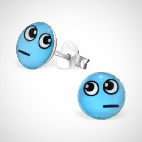 Smiley  925 sterling zilver oorstekers blauw -  afvragend
