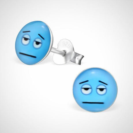 Smiley  925 sterling zilver oorstekers blauw - vermoeid