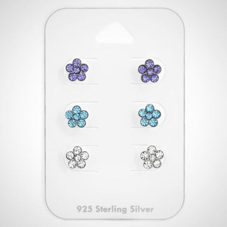 Zilveren kinderoorknopjes - set van 3 - bloem- studs